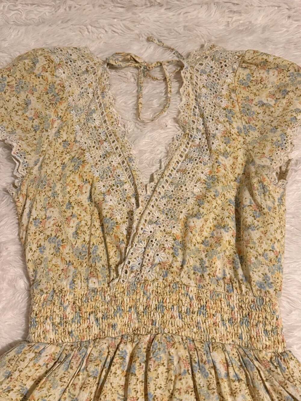 American Eagle Yellow Floral Layered Lace Boho Mini Dress - Picture 10 of 11